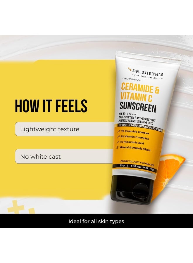 Dr. Sheth's Ceramide & Vitamin C Sunscreen | SPF 50+ Pa+++ | In-Vivo Tested | For Bright Skin & Healthy Glow | Non-Greasy, Quick-Absorbing, No White Cast | UVA/B & Bluelight Protection | For Men & Women | For All Skin Type | 80 g - Image 5