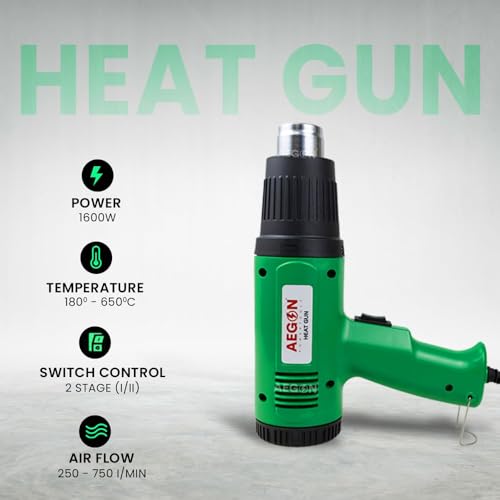 AEGON AHG1600 1600W Heat Gun Machine with Reduction Nozzle, Dual Temp 180°C-650°C, 2-Speed Air Flow (150-550 L/min) | Ideal for PVC Shrink, Wrapping, Packing, Paint Removal, Plastic Molding - Image 3
