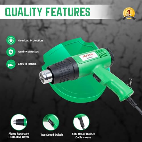 AEGON AHG1600 1600W Heat Gun Machine with Reduction Nozzle, Dual Temp 180°C-650°C, 2-Speed Air Flow (150-550 L/min) | Ideal for PVC Shrink, Wrapping, Packing, Paint Removal, Plastic Molding - Image 5