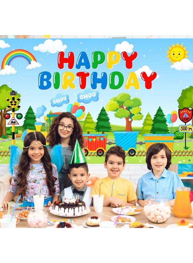Avezano Train Theme Birthday Banner Train Birthday Decorations Chugga Chugga Happy Birthday Backdrop for Kids Boys 6 x 3.6 ft - Image 2