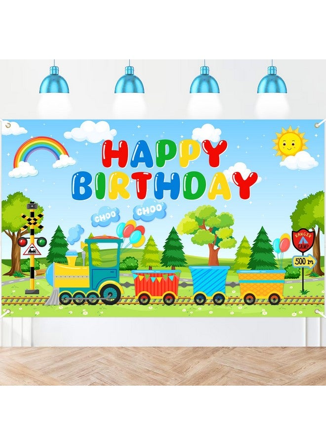 Avezano Train Theme Birthday Banner Train Birthday Decorations Chugga Chugga Happy Birthday Backdrop for Kids Boys 6 x 3.6 ft - Image 1