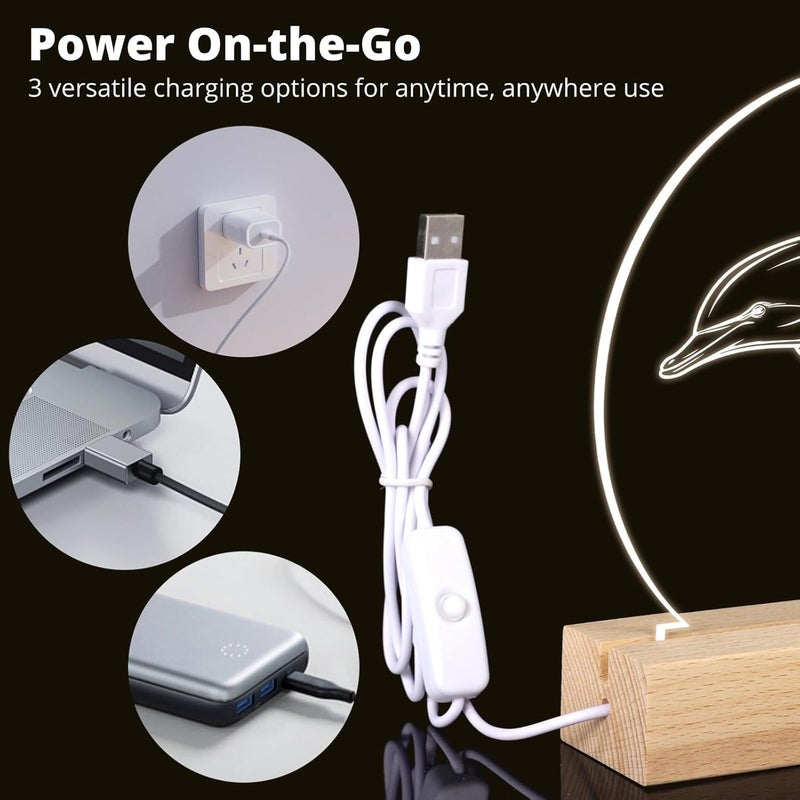 6 قطع حوامل عرض مصابيح LED مع ألواح أكريليك، وقواعد خشبية مزودة بمنفذ USB، رائعة للكتابة/الرسم، هدية مثالية - Image 4