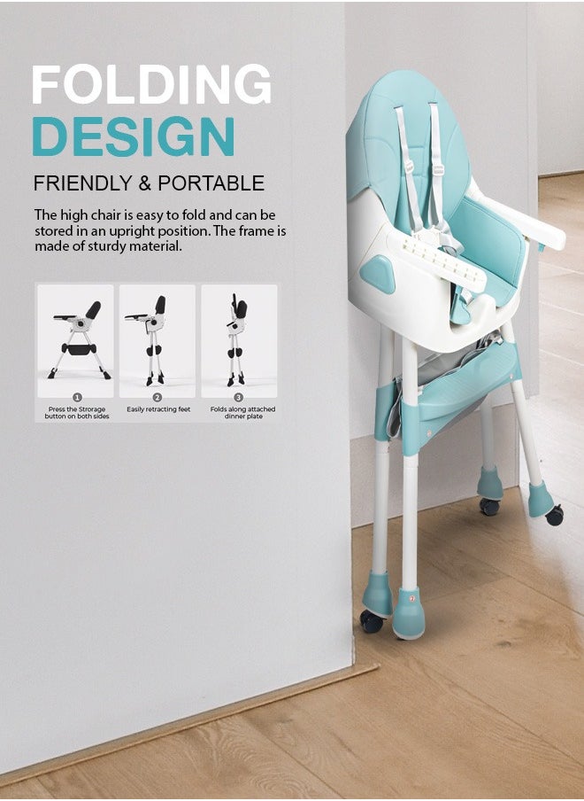BAYBEE Convertible Baby High Chair for Kids with Adjustable Height and Footrest, Baby Feeding Booster Seat with Tray, Wheels, Safety Belt and Cushion For Toddler 6 Months to 4 Years  - Image 2