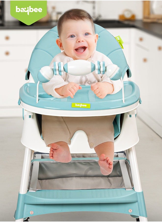BAYBEE Convertible Baby High Chair for Kids with Adjustable Height and Footrest, Baby Feeding Booster Seat with Tray, Wheels, Safety Belt and Cushion For Toddler 6 Months to 4 Years  - Image 3