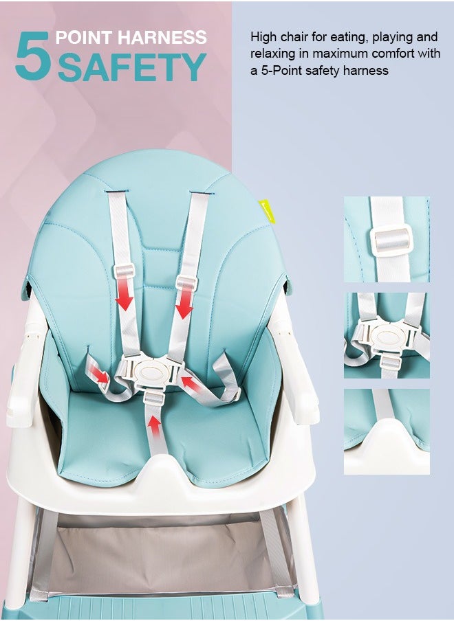 BAYBEE Convertible Baby High Chair for Kids with Adjustable Height and Footrest, Baby Feeding Booster Seat with Tray, Wheels, Safety Belt and Cushion For Toddler 6 Months to 4 Years  - Image 5