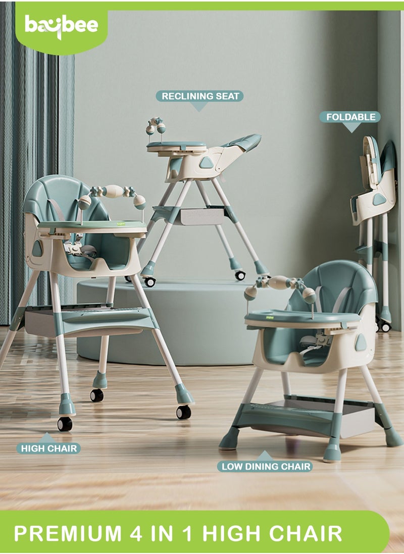 BAYBEE Convertible Baby High Chair for Kids with Adjustable Height and Footrest, Baby Feeding Booster Seat with Tray, Wheels, Safety Belt and Cushion For Toddler 6 Months to 4 Years  - Image 1