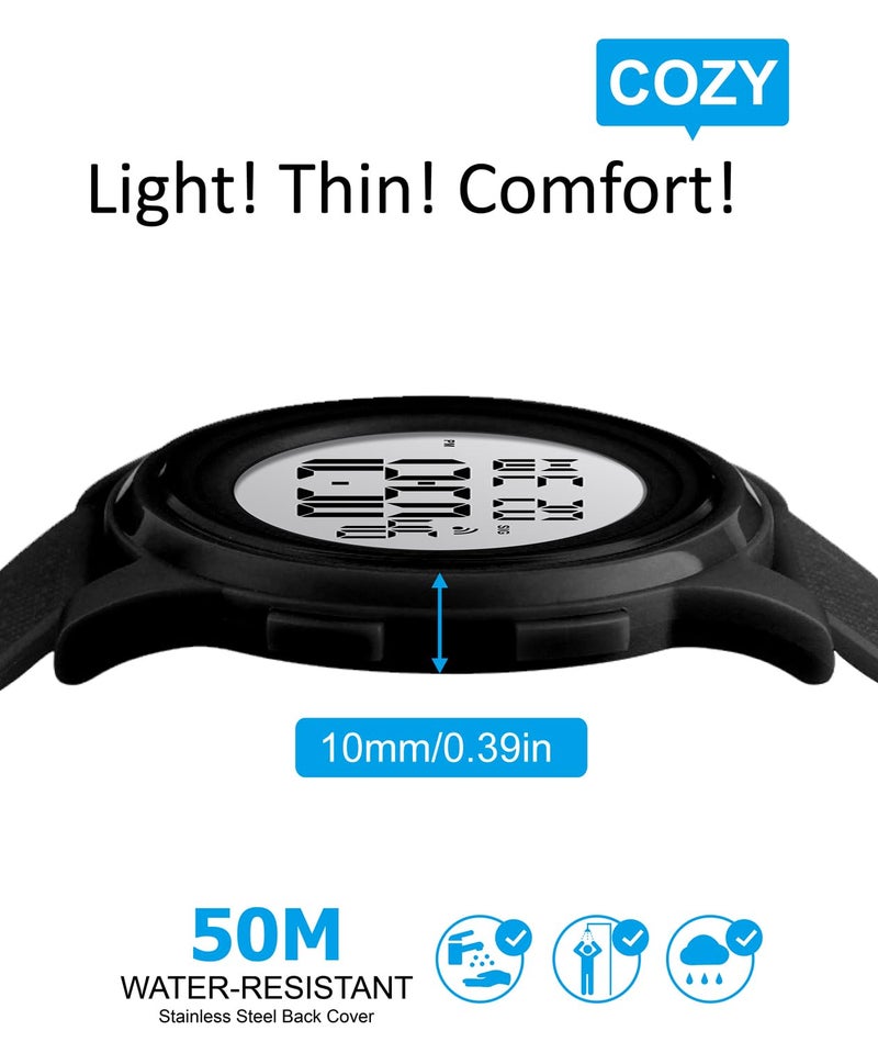 SNE Mens Watch Ultra-Thin Digital Sports Watch Minimalist Waterproof Digital Watches Men with Wide-Angle Display Rubber Strap Wrist Watch for Men 1206 - Image 3