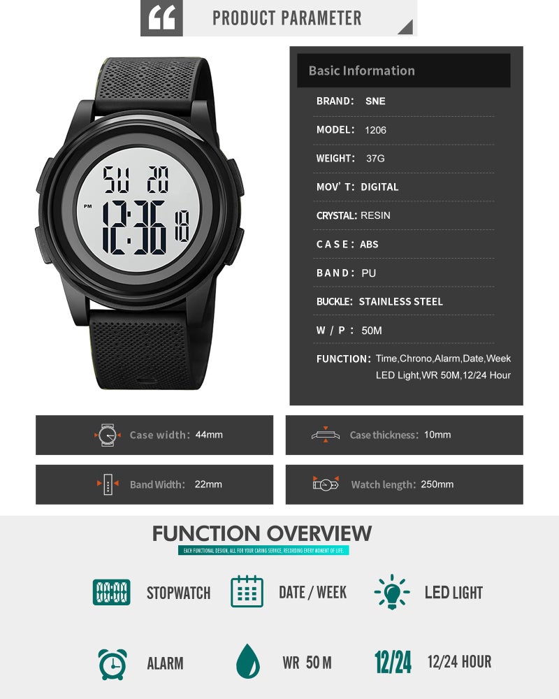 SNE Mens Watch Ultra-Thin Digital Sports Watch Minimalist Waterproof Digital Watches Men with Wide-Angle Display Rubber Strap Wrist Watch for Men 1206 - Image 4