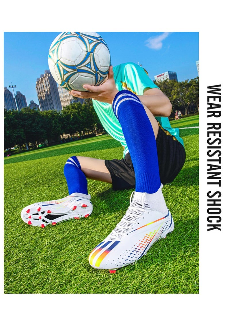xozgdovg Spike sneakers TF training shoes Football shoes non-slip(Spike bright white)  - Image 3
