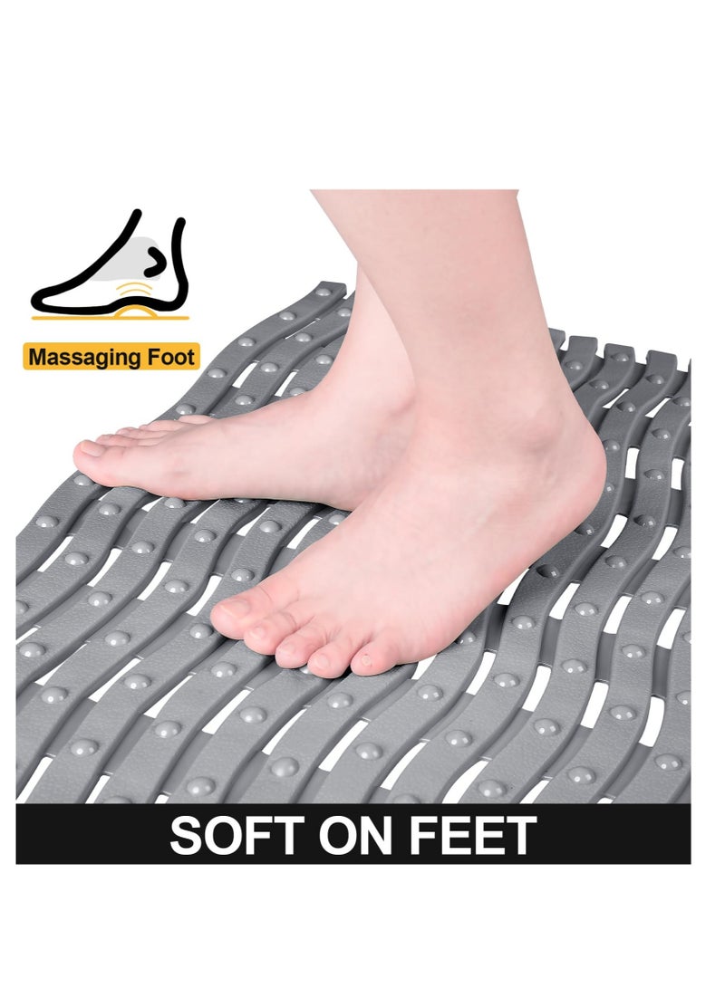 Excefore Foldable Non Slip Bath Mat, Bath Tub Mat Non Slip, Safe Soft Shower Mat, with Strong Grip Suction Cups and Drain Holes, Clean Machine Washable for Bathroom, 41 x 69 cm (Gray, Wavy) - Image 2