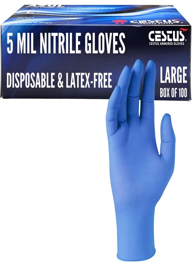 Cestus Azul, 5 Mil Nitrile Gloves, Disposable Gloves, Latex-Free, Powder-Free, Non-Sterile, Air-Tested, Textured (Box of 100, X-Large) Blue - Image 1