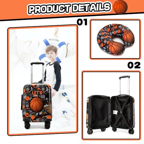 Inprof Kid’s Luggage Set 2 Piece Suitcase Set 16’’ Hardside Luggage with Spinner Wheels Girls Boys Carry on Toddler Luggage Travel Rolling Luggage Carry on Luggage Airline Approved Basketball - Image 3