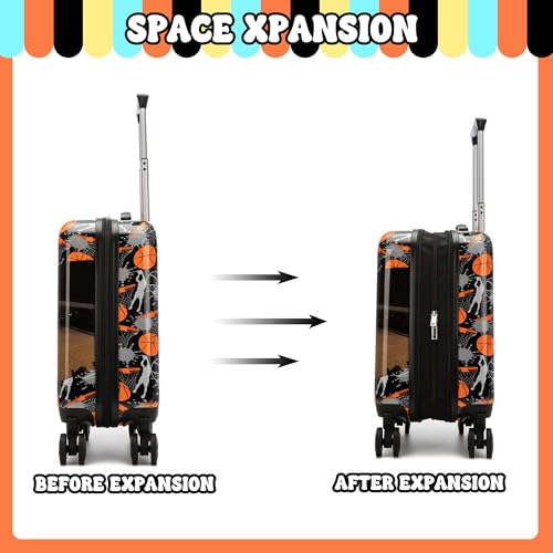 Inprof Kid’s Luggage Set 2 Piece Suitcase Set 16’’ Hardside Luggage with Spinner Wheels Girls Boys Carry on Toddler Luggage Travel Rolling Luggage Carry on Luggage Airline Approved Basketball - Image 4
