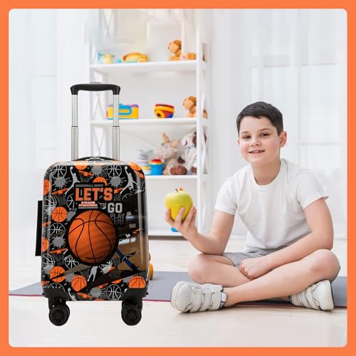 Inprof Kid’s Luggage Set 2 Piece Suitcase Set 16’’ Hardside Luggage with Spinner Wheels Girls Boys Carry on Toddler Luggage Travel Rolling Luggage Carry on Luggage Airline Approved Basketball - Image 5