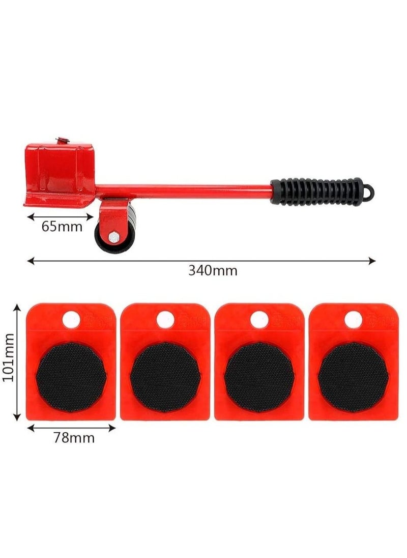 5 Pcs Set Furniture Lifter,Upgrade Mover Tool Set,Heavy Furniture Appliance Moving & Lifting System With 1 Lifting Rod And 4 Packs 360 Degree Rotatable Furniture Slides Kit, Max Up For 150Kg/330Lb