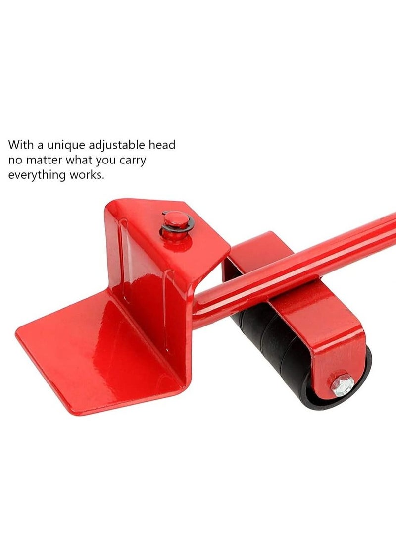 5 Pcs Set Furniture Lifter,Upgrade Mover Tool Set,Heavy Furniture Appliance Moving & Lifting System With 1 Lifting Rod And 4 Packs 360 Degree Rotatable Furniture Slides Kit, Max Up For 150Kg/330Lb