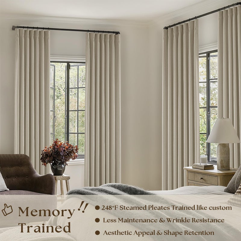 TWODRAPES بيرليوود البتولا قرصة مطوية الستائر الكاملة انتيلاء على الكتان مزيج الغرفة الستائر نافذة الستائر 80 بوصة لغرفة المعيش - Image 2