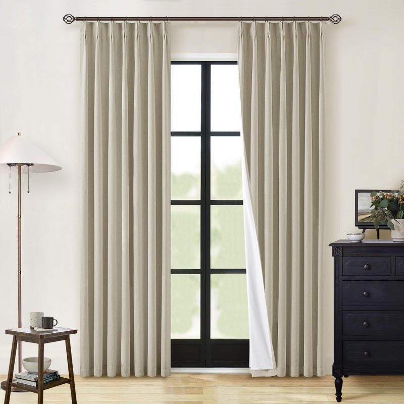 TWODRAPES بيرليوود البتولا قرصة مطوية الستائر الكاملة انتيلاء على الكتان مزيج الغرفة الستائر نافذة الستائر 80 بوصة لغرفة المعيش - Image 1