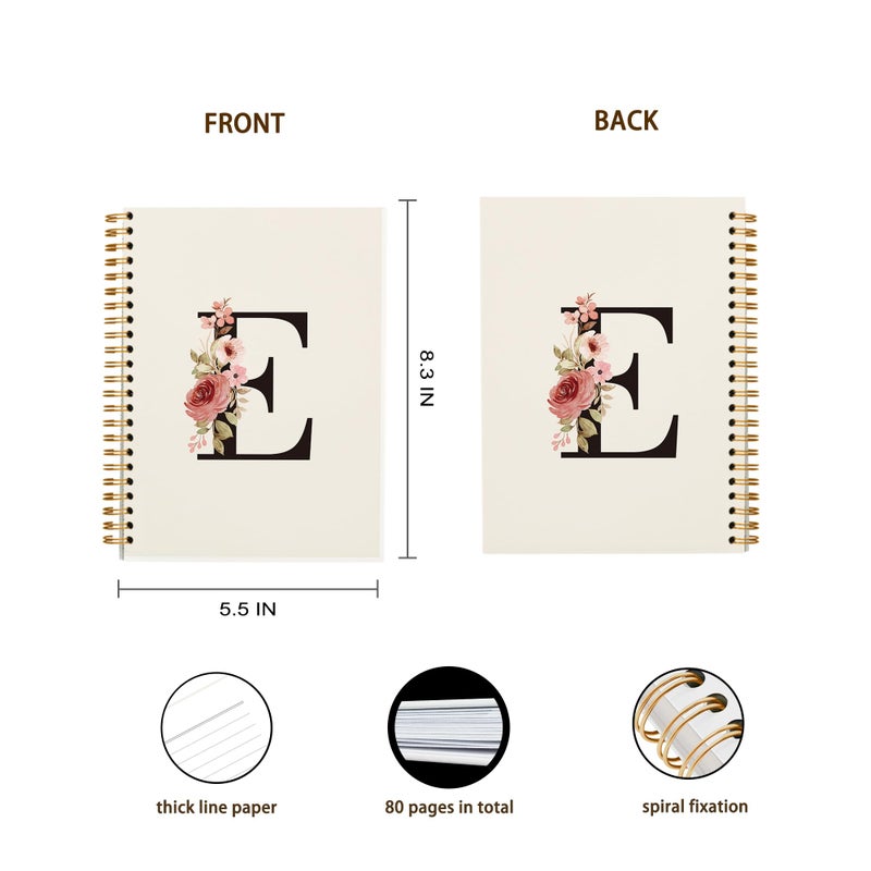 OXW Personalized Initial E Notebook, Monogrammed Gifts for Women Teen Girls Kids Coworkers Birthday, Customized Gifts, Personalized Cute Girly Gifts Custom Notebook Journal for Work Office(5.5'' X 8.3'') - Image 4