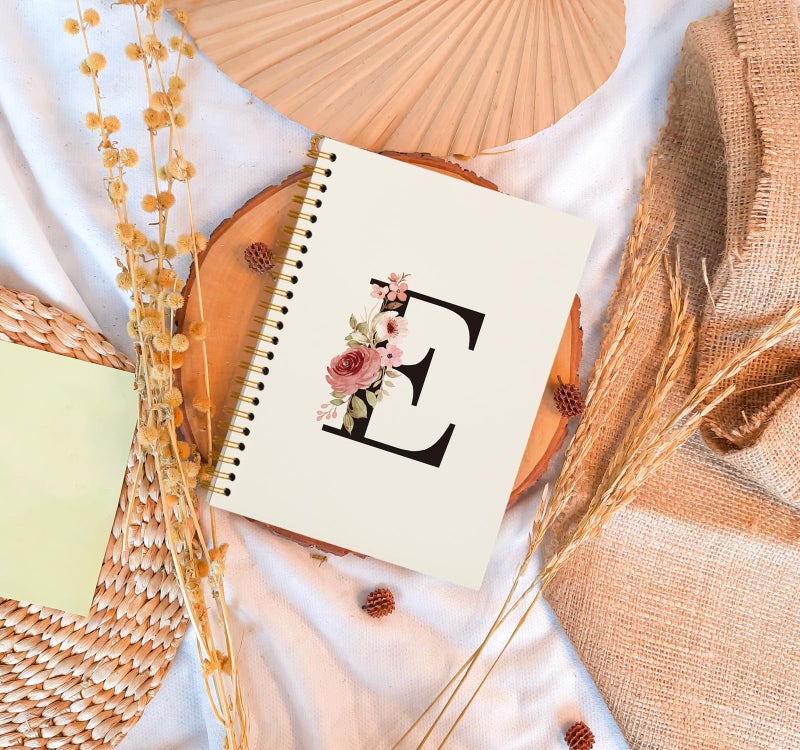 OXW Personalized Initial E Notebook, Monogrammed Gifts for Women Teen Girls Kids Coworkers Birthday, Customized Gifts, Personalized Cute Girly Gifts Custom Notebook Journal for Work Office(5.5'' X 8.3'') - Image 2