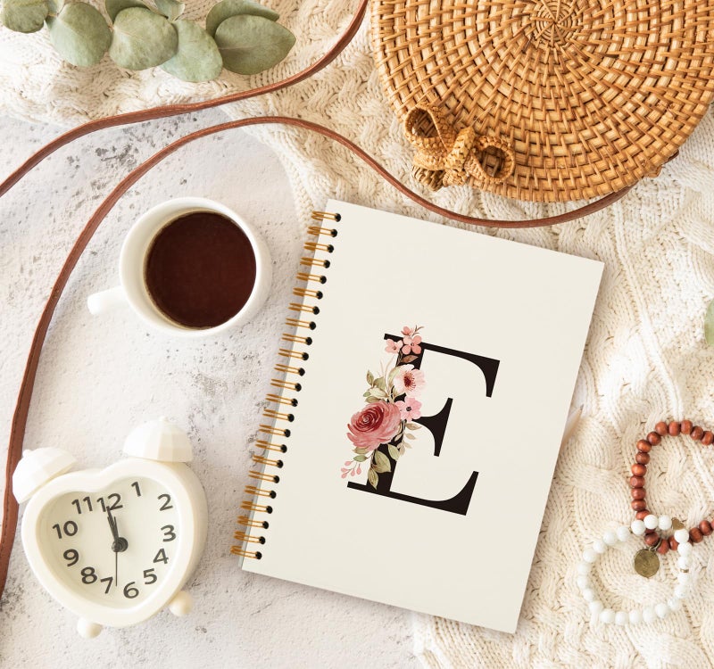 OXW Personalized Initial E Notebook, Monogrammed Gifts for Women Teen Girls Kids Coworkers Birthday, Customized Gifts, Personalized Cute Girly Gifts Custom Notebook Journal for Work Office(5.5'' X 8.3'') - Image 3