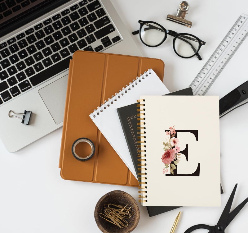 OXW Personalized Initial E Notebook, Monogrammed Gifts for Women Teen Girls Kids Coworkers Birthday, Customized Gifts, Personalized Cute Girly Gifts Custom Notebook Journal for Work Office(5.5'' X 8.3'') - Image 5
