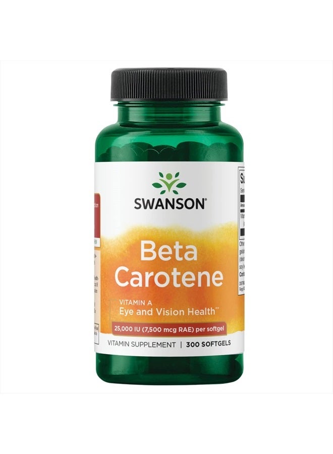 SWANSON Beta-Carotene Vitamin A 25000 IU Softgels - Skin, Eye, and Immune System Health - Antioxidant Support - 7500 mcg (300 Softgels) - Image 1