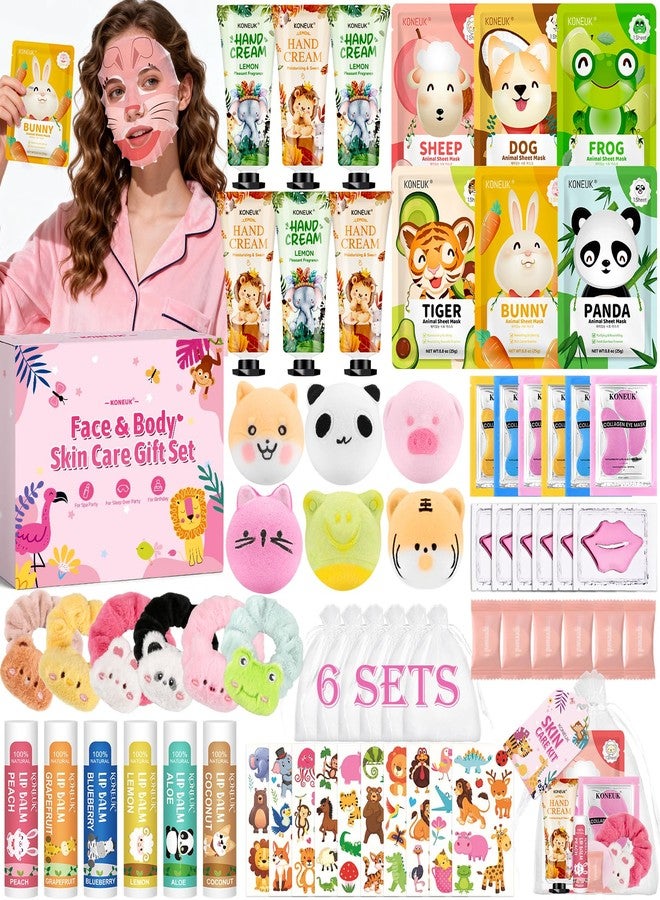 KONEUK 70PCS Animal Spa Party Supplies for Girls, Spa Party Favors Kit Include Girls Face Mask, Lip and Eye Mask Set, Lip Balm, Hand Cream and Foot Bath Bombs, Spa Birthday and Sleepover Party Supplies Gifts - Image 1