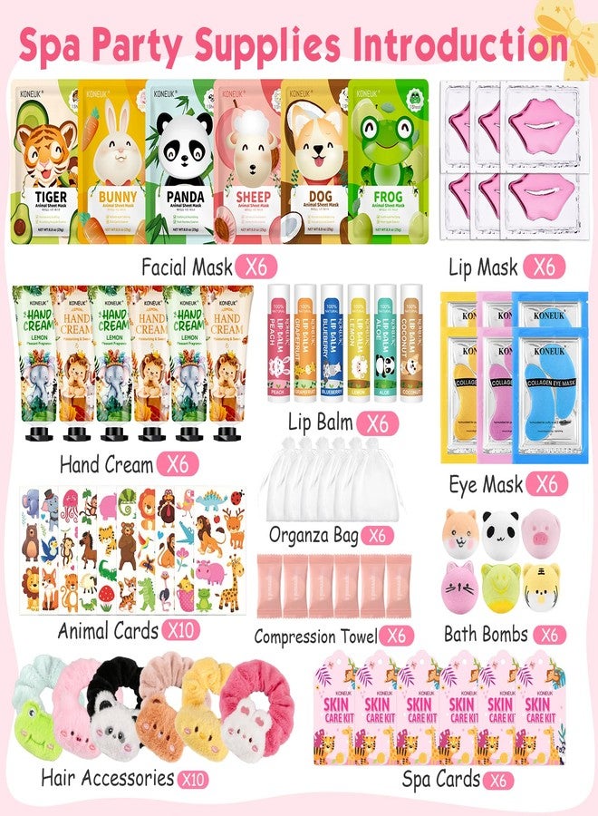 KONEUK 70PCS Animal Spa Party Supplies for Girls, Spa Party Favors Kit Include Girls Face Mask, Lip and Eye Mask Set, Lip Balm, Hand Cream and Foot Bath Bombs, Spa Birthday and Sleepover Party Supplies Gifts - Image 2