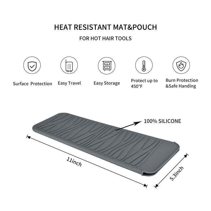EIOKIT Silicone Heat Resistant Mat for Hair Iron, 11 x 5 inch, Grey, 1 Pack - Image 2