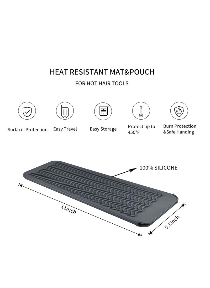 EIOKIT Silicone Heat Resistant Travel Mat Pouch for Hair Straightener,Crimping Iron,Hair Curling Iron,Hair Curling Wand,Flat Iron,Hair Waving Iron and Hot Hair Styling Tools (Grey) 1 Pack  - Image 2