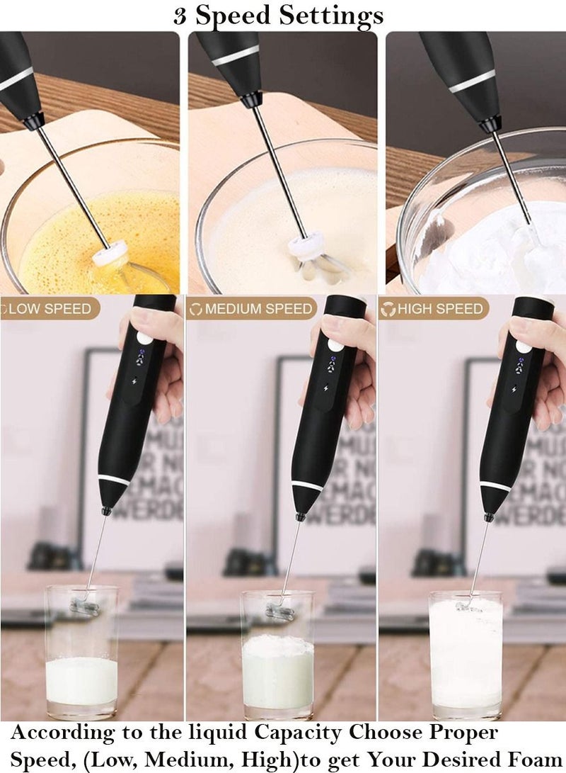 QUTOOB Rechargeable Milk Frothers Electric Blender for Cappuccino, Latte, Hot Chocolate, Coffee, Cream Multifunctional Handheld Mixer With 3 Speeds And Stirrer For Coffee, Drink Mixer, Egg Beater, Foam Maker - Image 3
