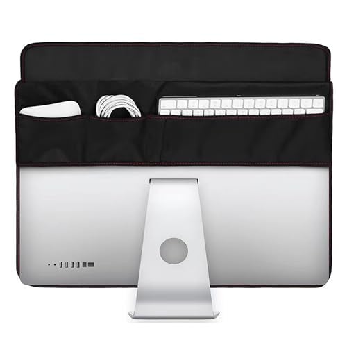 ALHBEJT Monitor Dust Cover for iMac 27 inch PU Leather AntiStatic Dustproof Protective Cover for LCDLEDHD Panel Case Computer Sleeve Monitor Dust Cover with Rear PocketBlack 27inch - Image 1