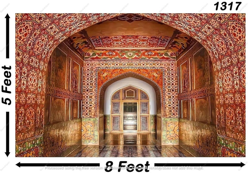 Backdropon Interior Palace Architecture Vintage Art Photography Backdrops Nature Backdrop Curtain Cloth Birthday Background Seamless Photo Booth Prop Backdrop Size 5Feet Height & 8Feet Width(5 * 8) - Image 3