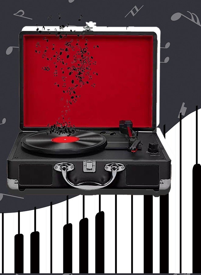 Bluetooth Portable Suitcase Record Player,Vinyl Record Player Turntable with Built-in Bluetooth Receiver,2 Stereo Speakers,3 Speed 3 Size Belt Driven Vintage Player for Entertainment AUX in RCA Out - Image 1