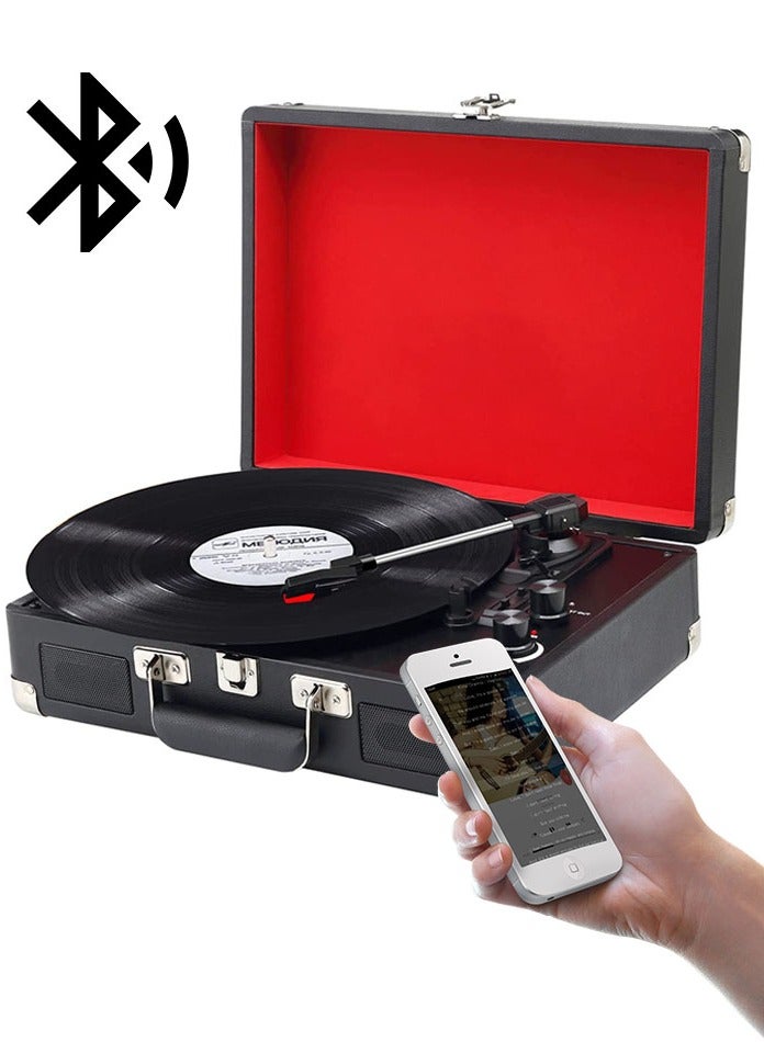 Bluetooth Portable Suitcase Record Player,Vinyl Record Player Turntable with Built-in Bluetooth Receiver,2 Stereo Speakers,3 Speed 3 Size Belt Driven Vintage Player for Entertainment AUX in RCA Out - Image 3