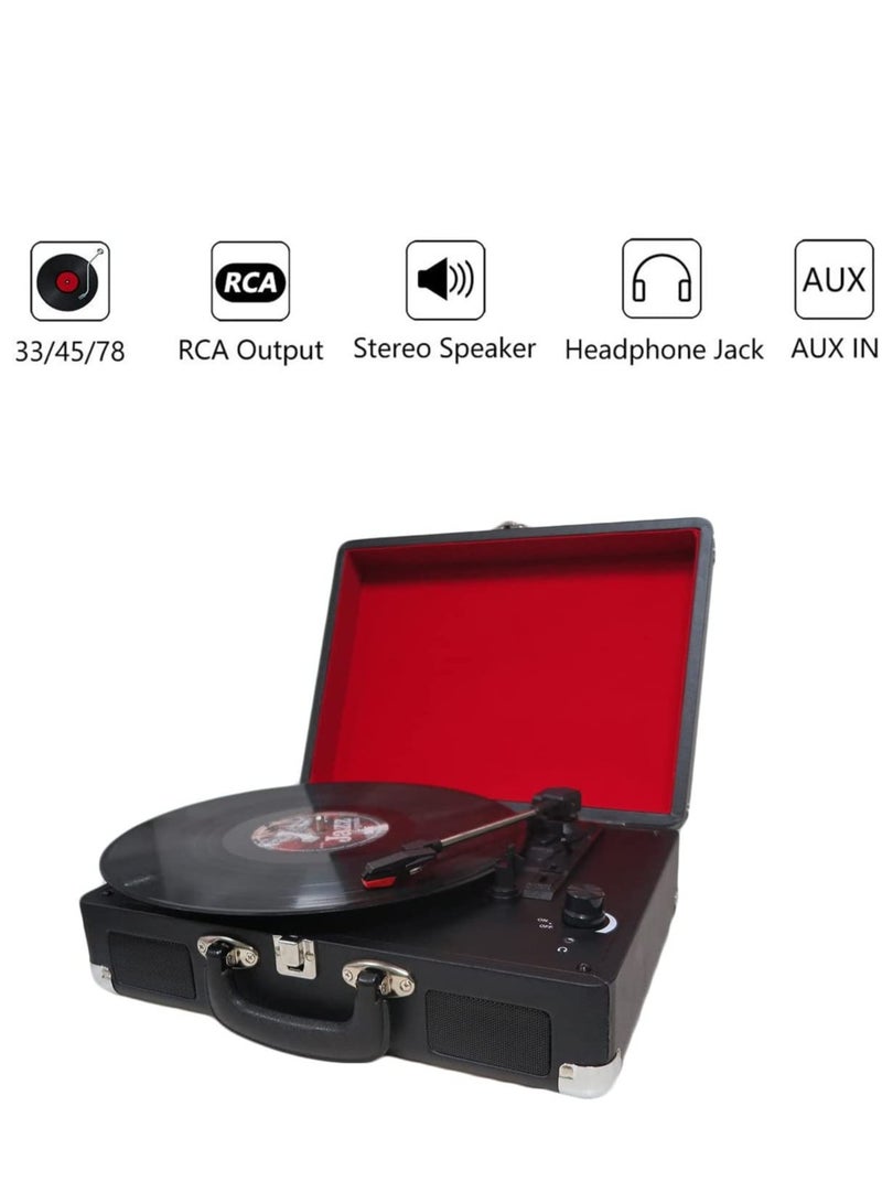 Bluetooth Portable Suitcase Record Player,Vinyl Record Player Turntable with Built-in Bluetooth Receiver,2 Stereo Speakers,3 Speed 3 Size Belt Driven Vintage Player for Entertainment AUX in RCA Out - Image 4