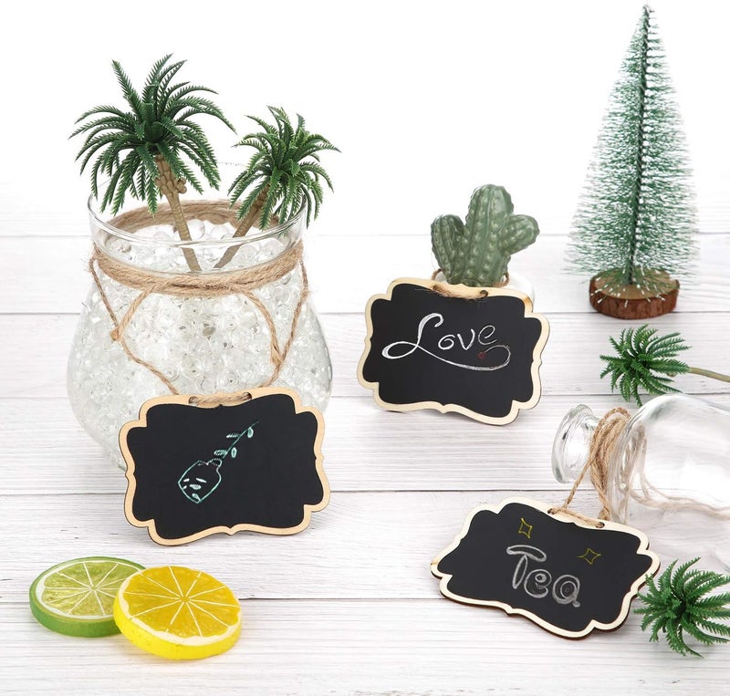 BOAO Wooden Mini Chalkboard Signs Chalkboard Hanging Labels, Ideal Price Tags, Message Boards, Black(12) - Image 2
