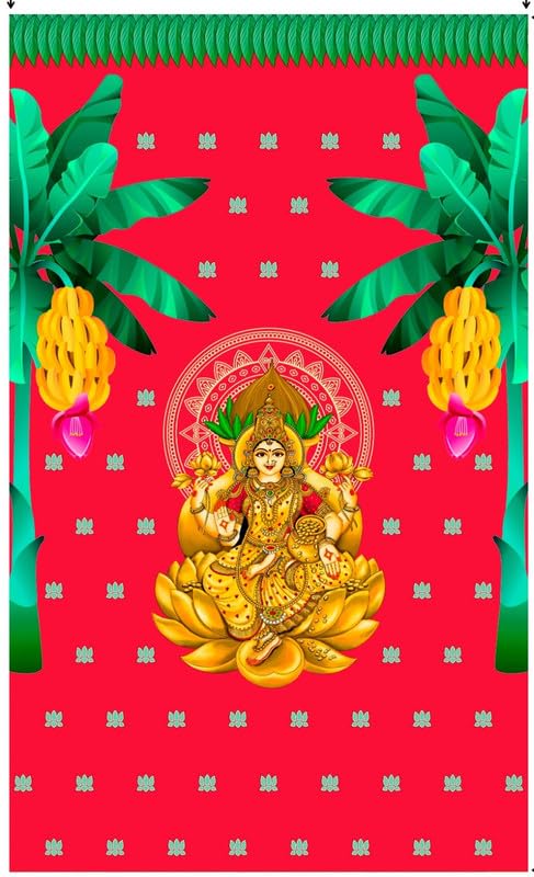 vinayakamart varalakshmi Backdrop Cloth for Decoration Pooja, Size 8x5 feet red Colour | backdrops for poojass | varalakshmi Pooja Decoration | Lakshmi Backdrop | varalakshmi vratham Backdrop - Image 4