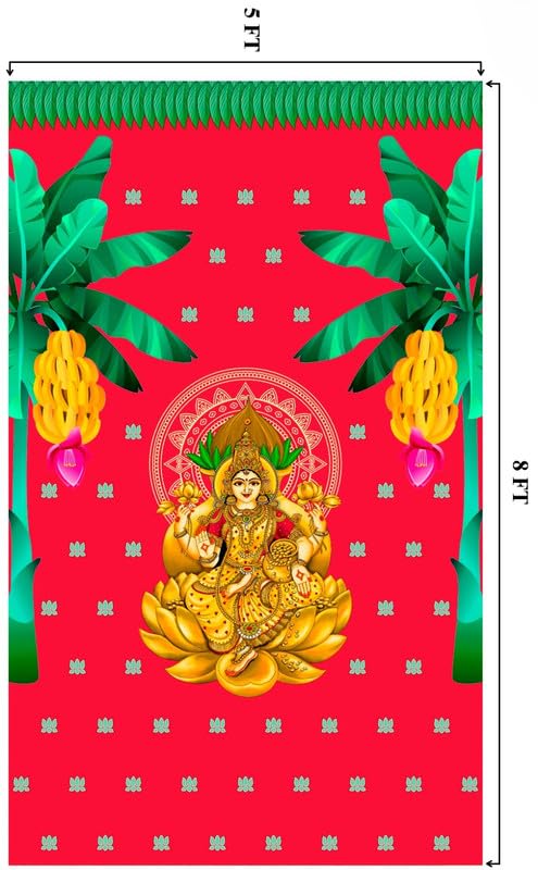 vinayakamart varalakshmi Backdrop Cloth for Decoration Pooja, Size 8x5 feet red Colour | backdrops for poojass | varalakshmi Pooja Decoration | Lakshmi Backdrop | varalakshmi vratham Backdrop - Image 2