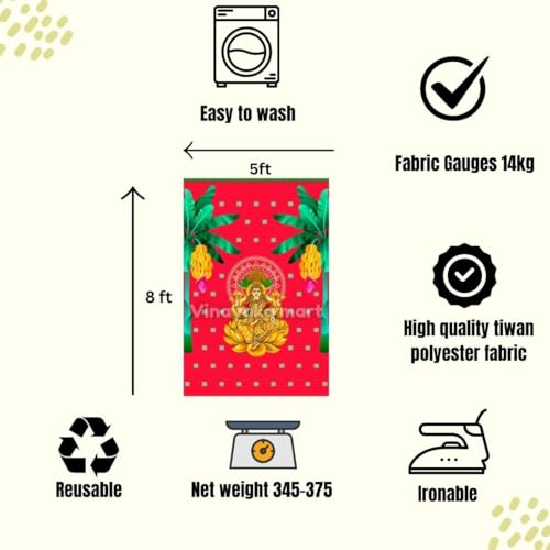vinayakamart varalakshmi Backdrop Cloth for Decoration Pooja, Size 8x5 feet red Colour | backdrops for poojass | varalakshmi Pooja Decoration | Lakshmi Backdrop | varalakshmi vratham Backdrop - Image 3