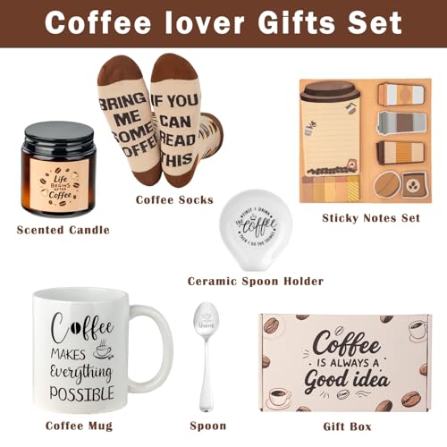 Ithmahco Coffee Lover Gifts for Women Men - Includes Mug Spoon Rest Holder Candle Socks Sticky Notes Set, Coffee Gift Basket for Birthday Mothers Day Galentines Valentines Day Christmas Gift Ideas - Image 2