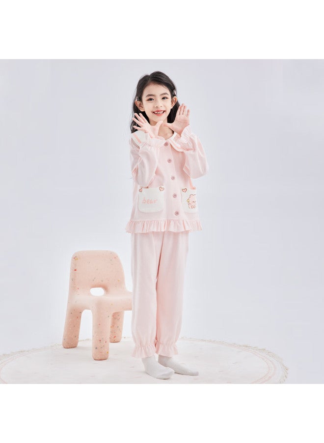 Deesha Girls' A-class Cotton Cardigan Pajama Set, 60s High-count High-density, Sweet Long Sleeve Homewear For Spring And Autumn - Image 1