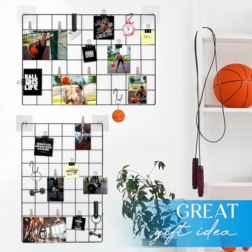 CIKLCIX Metal Grid Wall Panel Black, Wire Photo Display Organizer, 17.3"×11.8" Board, Picture Frame, 2-Pack Mesh Memo Board With Clips and Hooks - Image 5