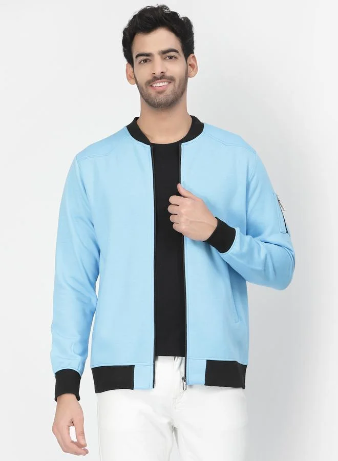 PAUSE Men Blue Regular Fit Contrast Trim Jacket