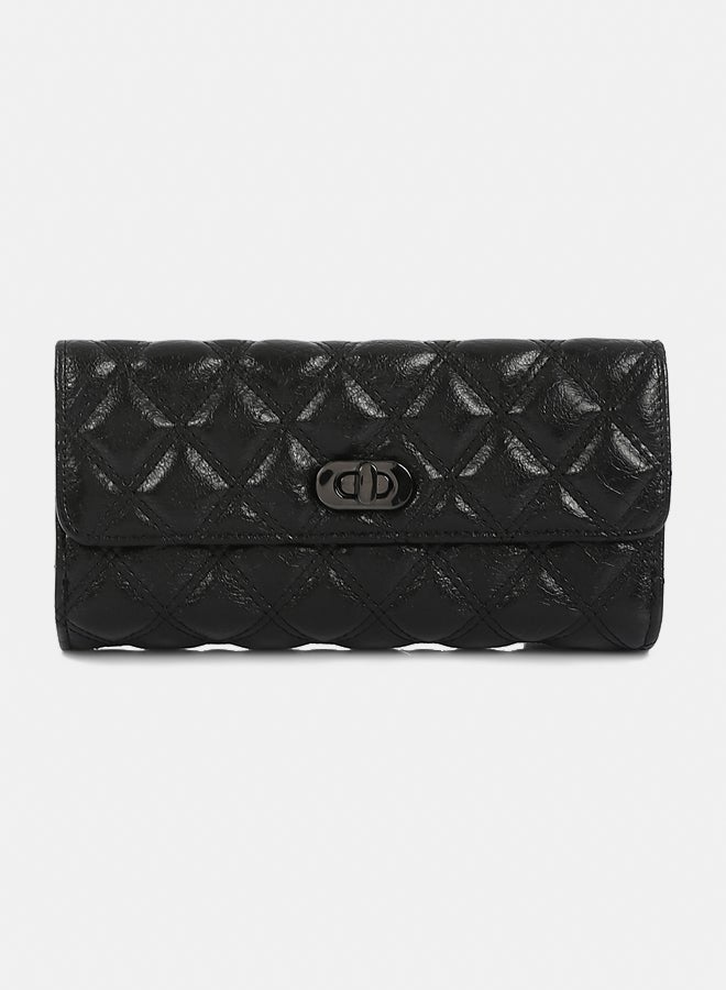 DejaVu Lock Closure Quilted Wallet - Black - Image 1