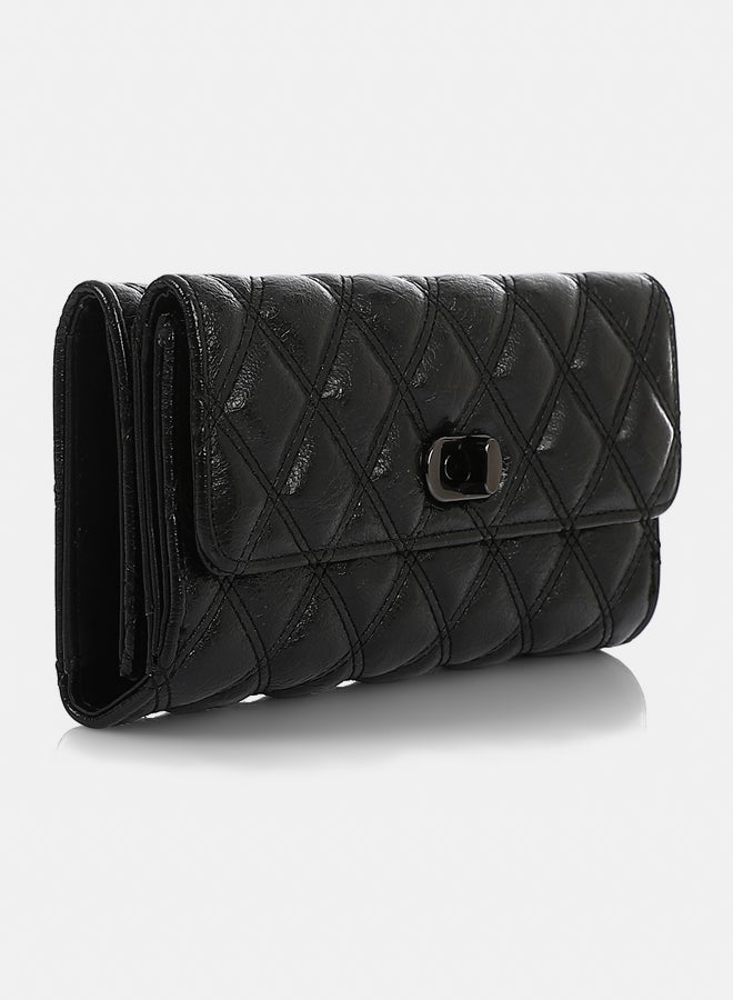 DejaVu Lock Closure Quilted Wallet - Black - Image 2
