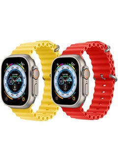 Silicone Ocean Band Strap Yellow Silicone Ocean Band Strap Red Set of 2 for Apple Watch Ultra 8 49mm