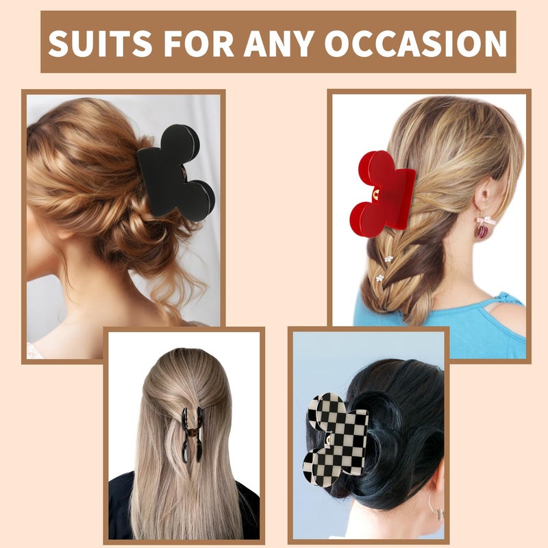 BENOSPACE Hair Clip, 3Pcs Mouse Head Acrylic Hair Claw Clips for Thin Medium Curly Hair, Non-slip Hair Catch Barrette, Strong Hold Jaw Clamp Women Fashion Hair Styling Accessories - Image 5