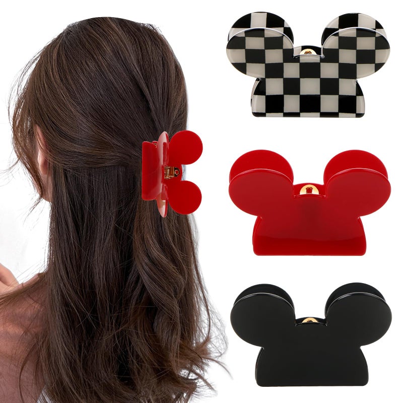 BENOSPACE Hair Clip, 3Pcs Mouse Head Acrylic Hair Claw Clips for Thin Medium Curly Hair, Non-slip Hair Catch Barrette, Strong Hold Jaw Clamp Women Fashion Hair Styling Accessories - Image 1